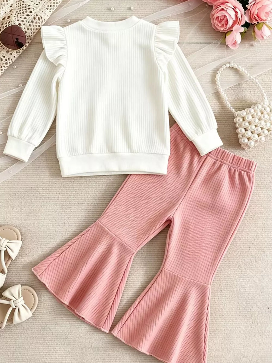 Children's Ruffled Long Sleeve Top And Flare Pants Set option 5