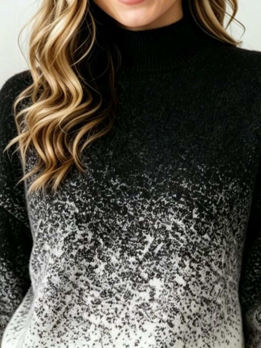 white turtleneck sweater featuring stretch and ombre