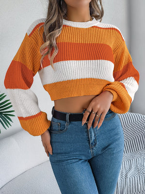 Tangerine balloon sleeve crop knit sweater