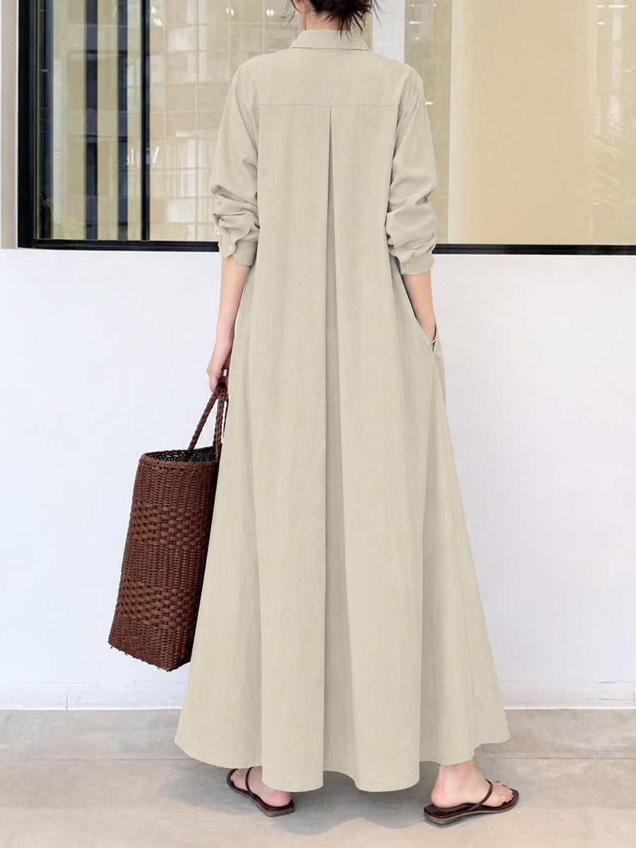 shirt dress in Gray with collared and long sleeve