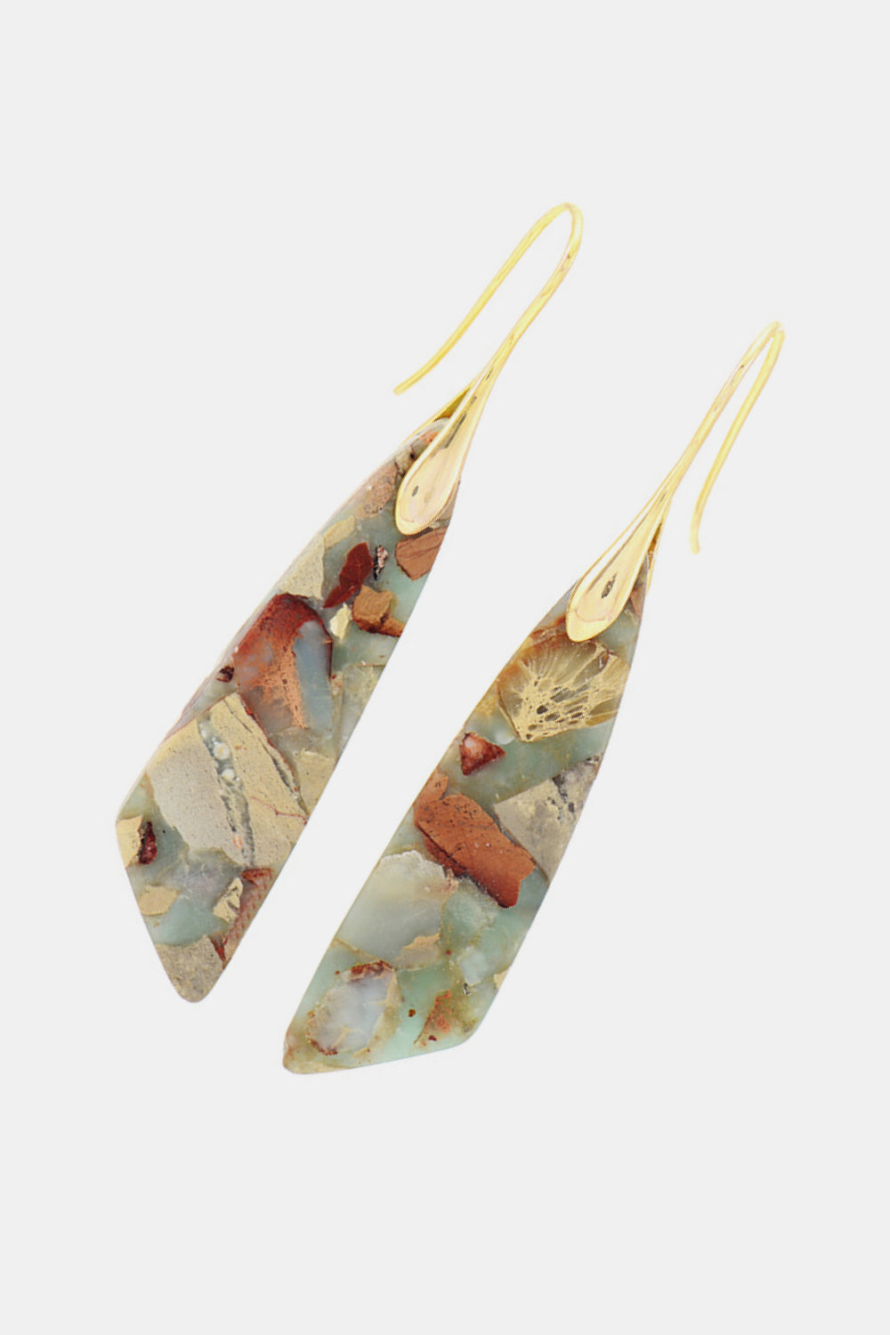 Gold mosaic stone drop earrings with boho charm