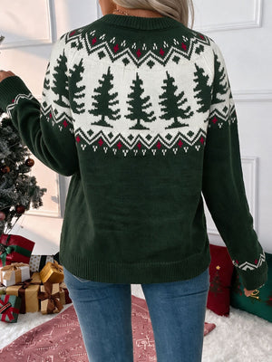 red pullover sweater with ribbed cuffs and long sleeve