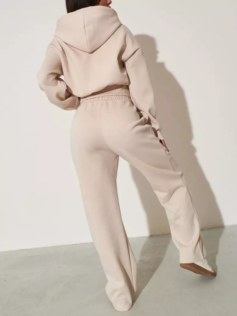Zip-up Hoodie And Wide-leg Pants Set in Pink, view 11