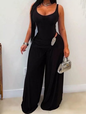 lavender jumpsuit with full-length and pullover