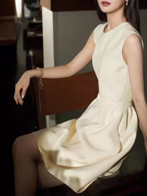 A-line dress in cream featuring sleeveless and A-line fit