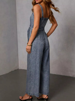 Dark Blue jumpsuit with full-length and button-front