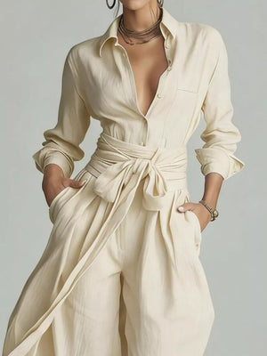 chocolate brown jumpsuit with pocketed and long sleeve