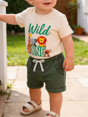 Children S Graphic Round Neck Tee And Shorts in Green