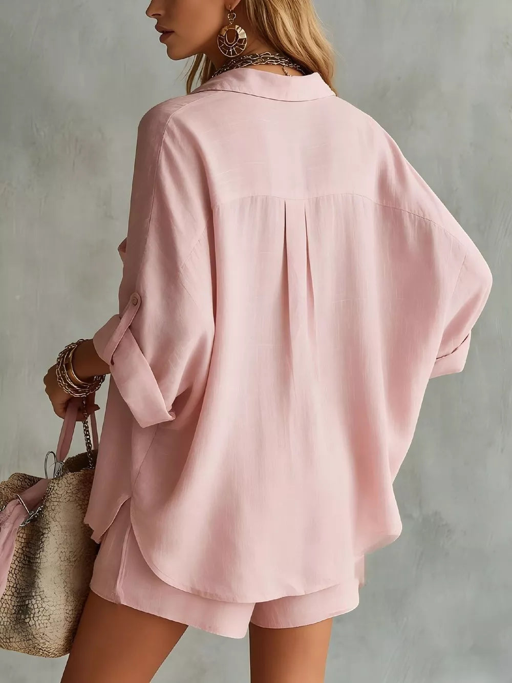 Full Size Half Button Shirt And Shorts Set
