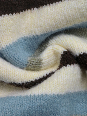 dark brown cardigan with button-front and striped