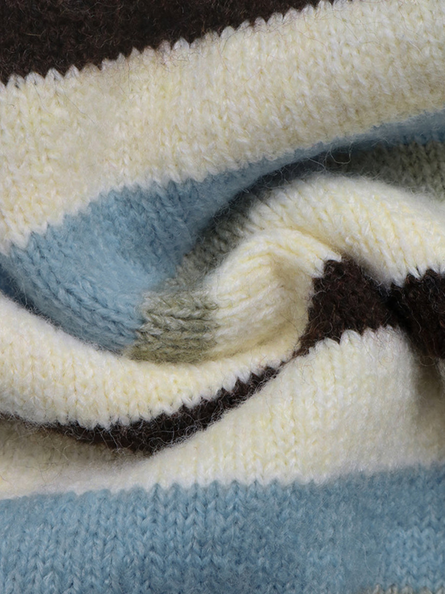 dark brown cardigan with button-front and striped