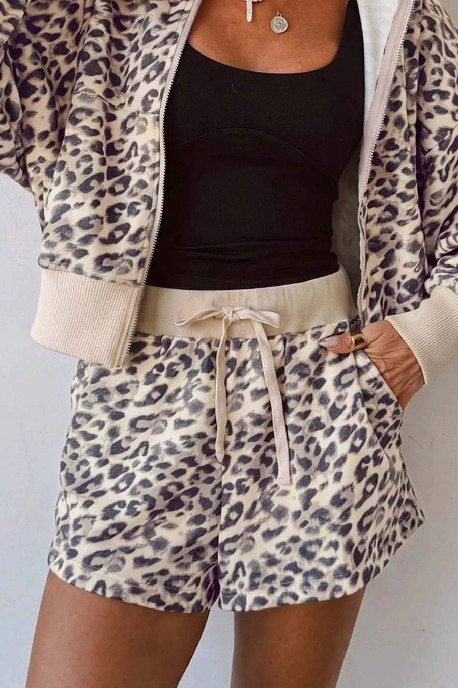 100% polyester Care instructions: Machine wash cold lounge set in Khaki with relaxed silhouette