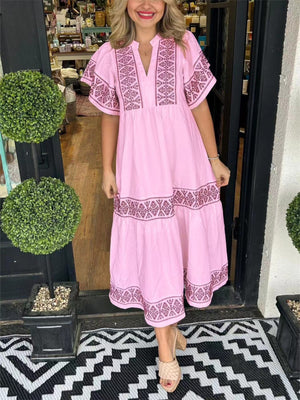 White Full Size Geometric Print Midi Dress Plus Size