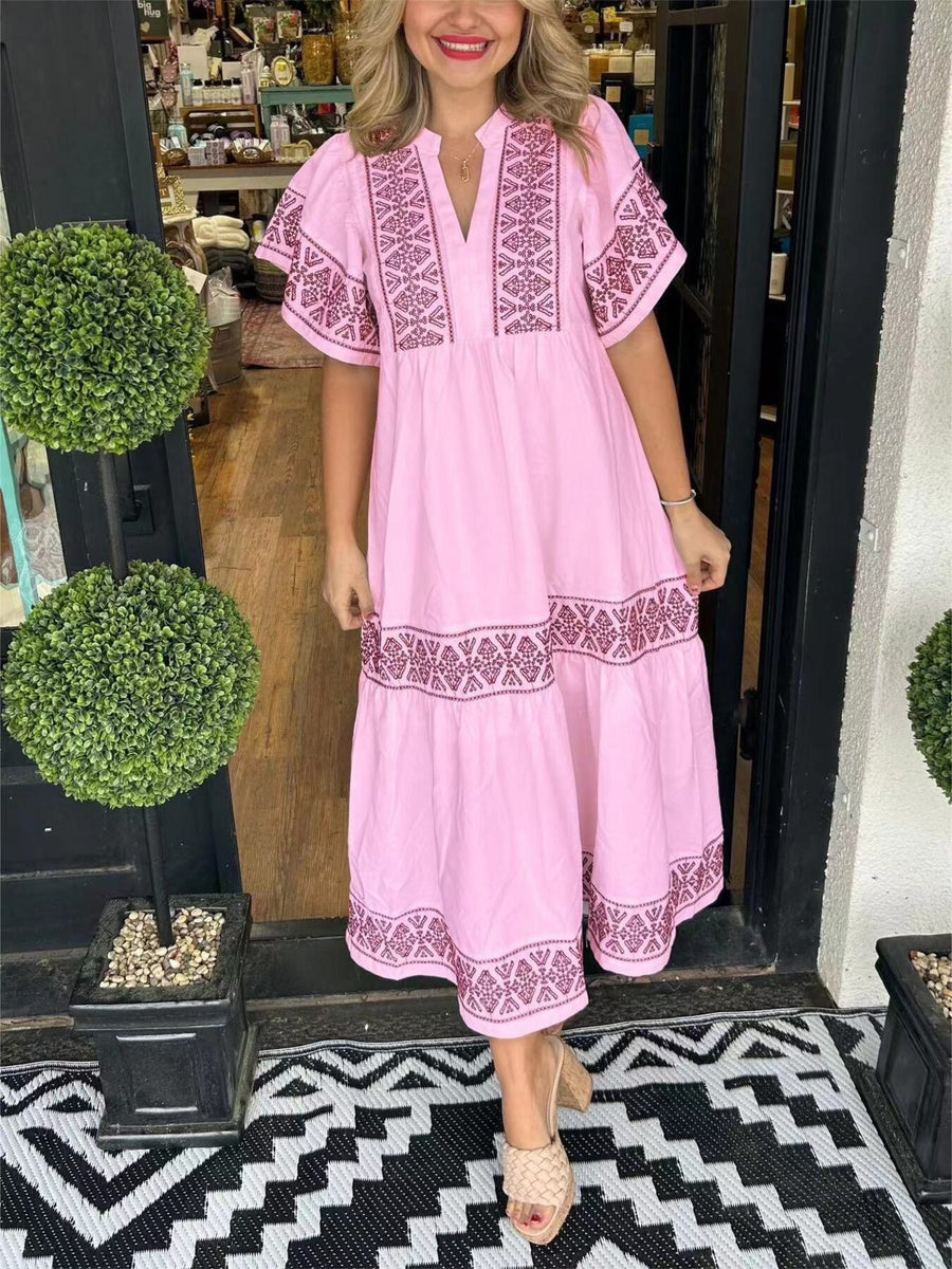 White Full Size Geometric Print Midi Dress Plus Size