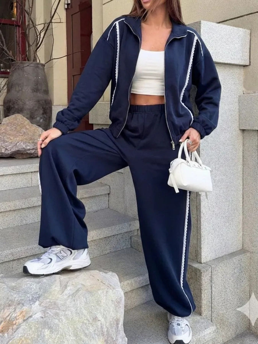 lounge set in light grey with collared and cropped