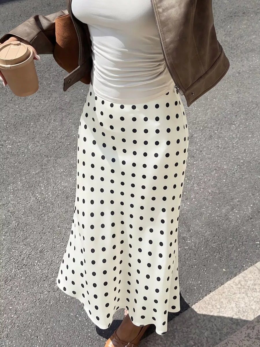 Orange-red Polka Dot Midi Skirt