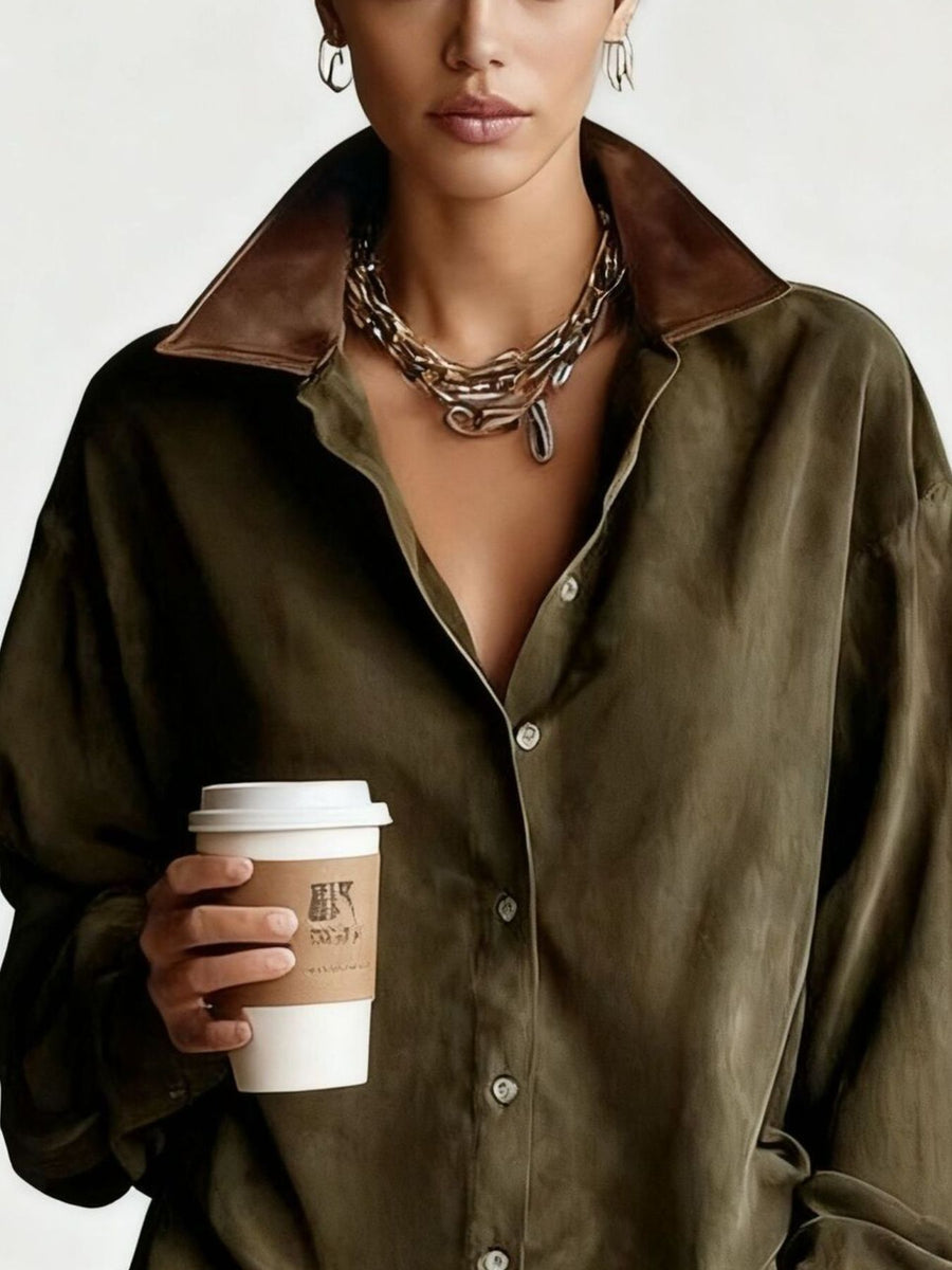 100% polyester Care instructions: Machine wash cold shirt dress in Moss with relaxed silhouette