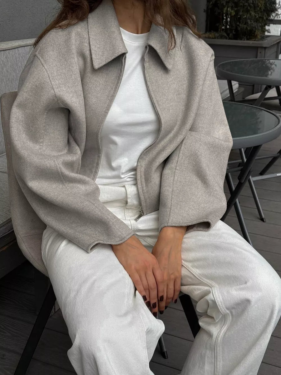 Zip Up Dropped Shoulder Jacket in Khaki with zip-front