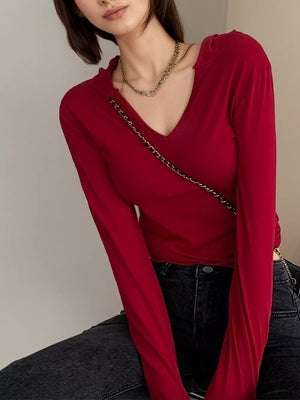 V-neck Long Sleeve Slim Fit T-shirt option 4