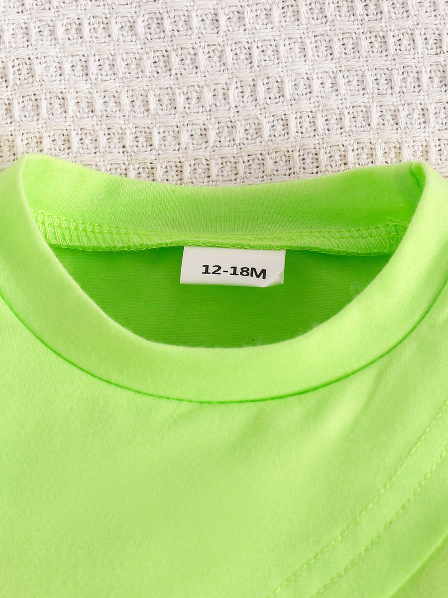 Light Green toddler crop top, cotton blend, crew neck, size 12-18M tag visible.