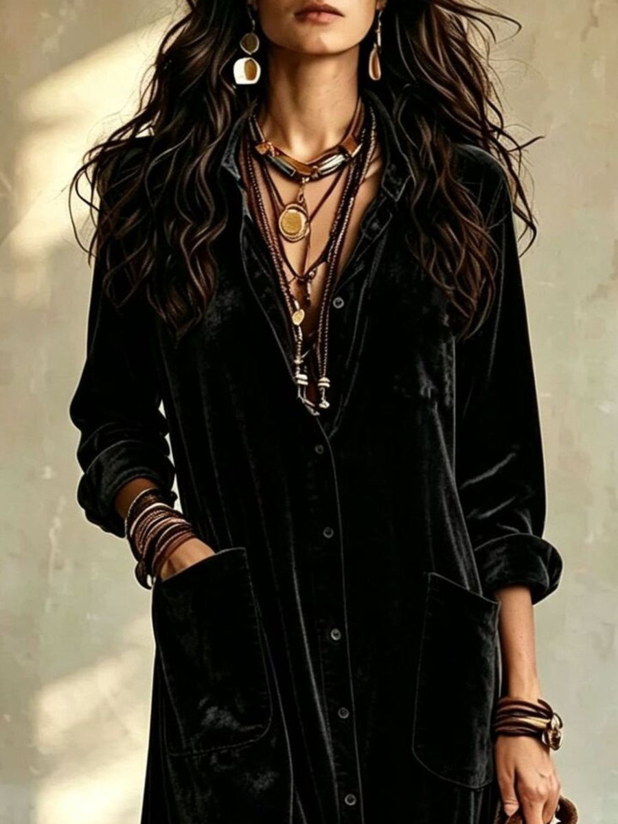 Ochre A-line shirt dress with collared