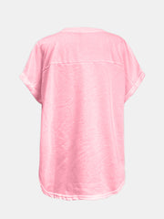 Blush pink t-shirt with short sleeves and a relaxed fit, showing the back.
