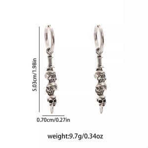 earrings in Silver with skull motif and skull charms