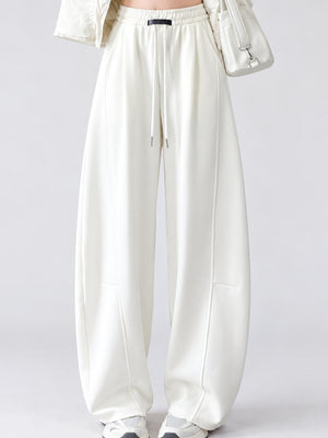 Full Size Drawstring Loose Fit Wide-Leg Sweatpants in White Gray-Spring And Fall-Tall