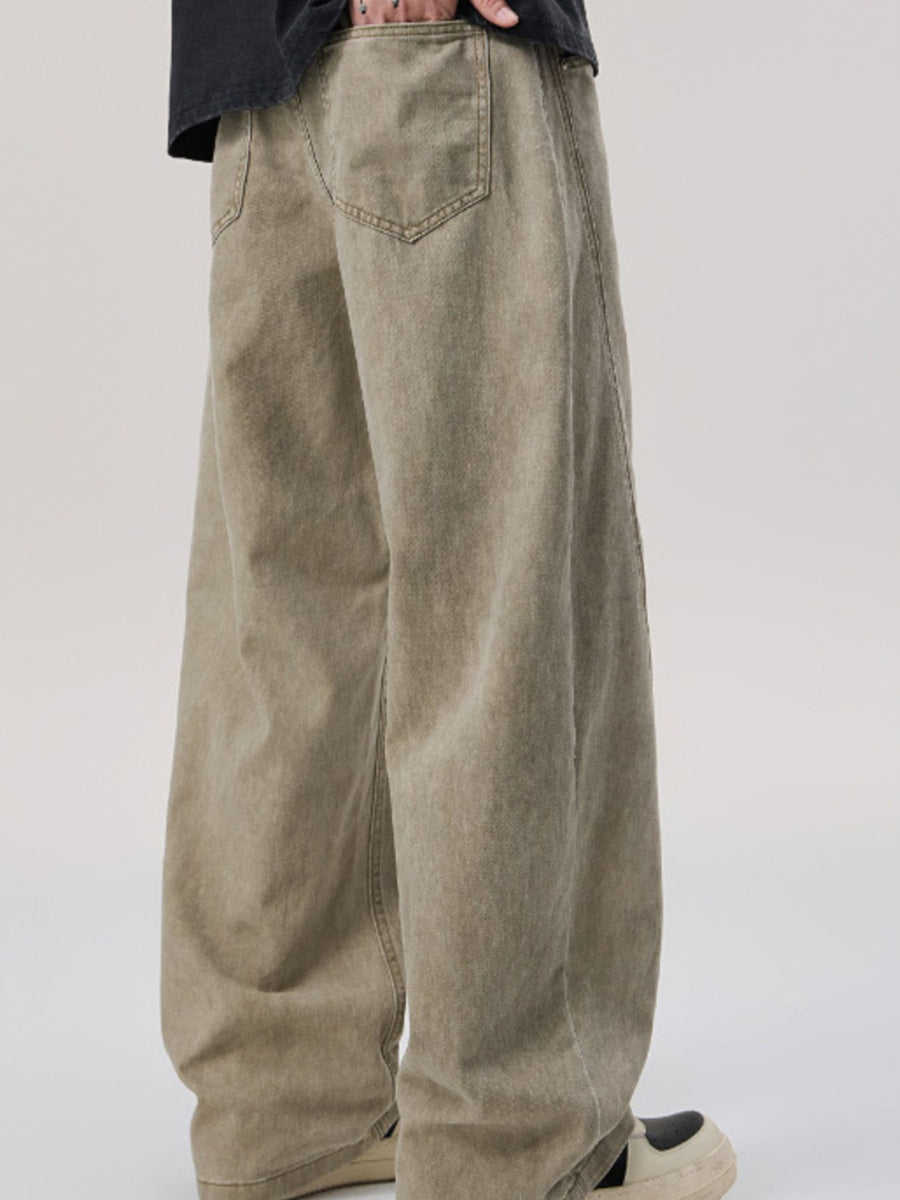 100% cotton Care instructions: Machine wash cold wide-leg pants in olive green with loose silhouette