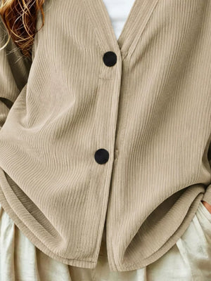 Olive Brown Casual Corduroy Button-up Cardigan