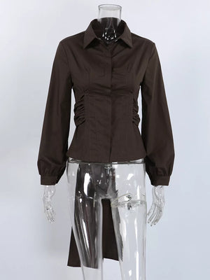 White slim button-up shirt with collared