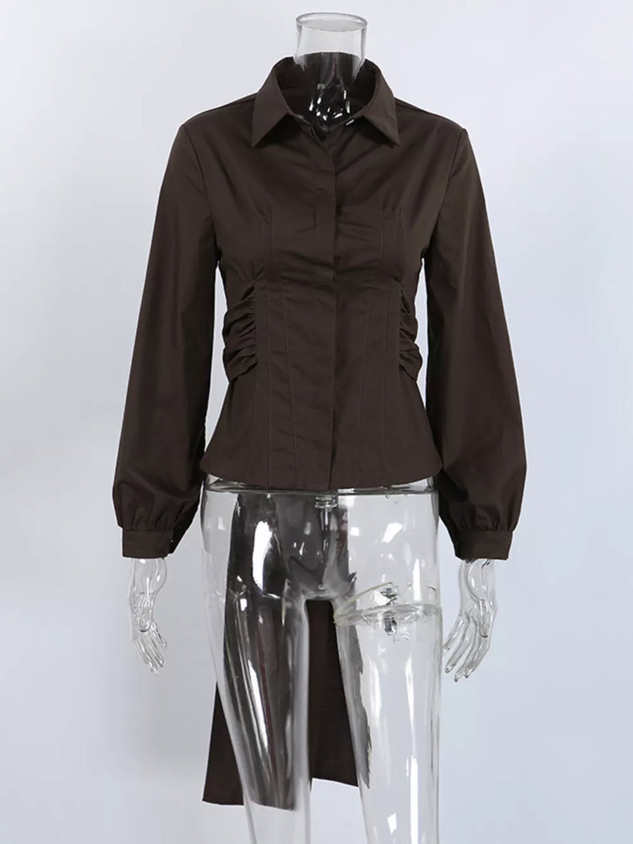 White slim button-up shirt with collared