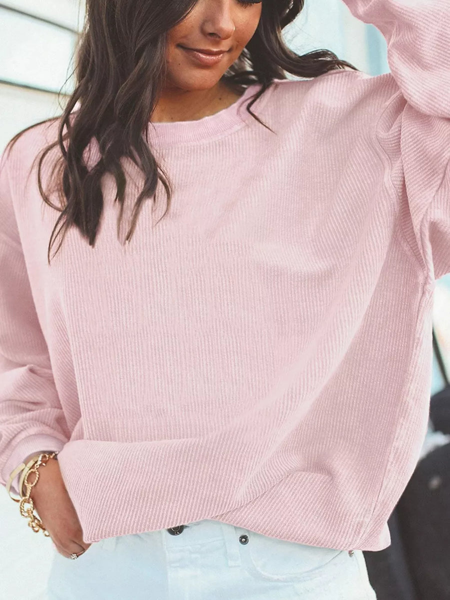 Dusty Pink with Ribbed Corduroy Oversized Sweatshirt