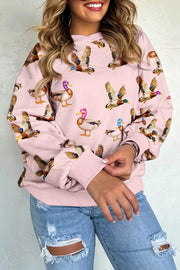 brown sweatshirt featuring drop shoulder and duck-print