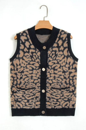 Leopard Print Knit Sleeveless Sweater Vest option 3
