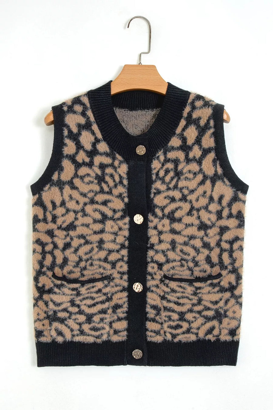 Leopard Print Knit Sleeveless Sweater Vest option 3