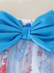 Baby outfit with blue bow and patriotic print tulle skirt