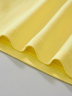 Yellow toddler t-shirt with crew neck and double-stitched hem detail.