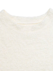 Cream textured paisley casual t-shirt with crew neck