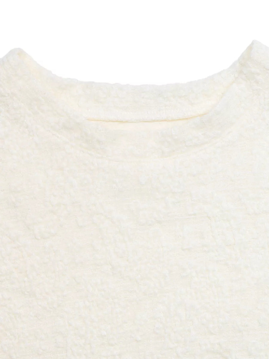 Cream textured paisley casual t-shirt with crew neck
