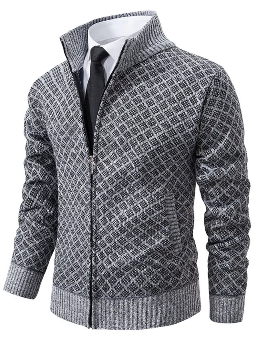 Dark Gray Men's Plus Size Textured Zip-up Cardigan
