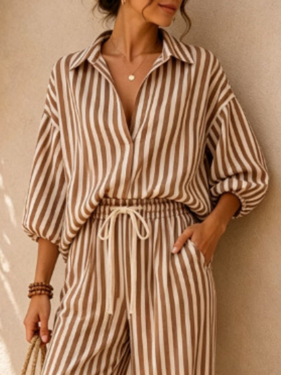lounge set in Khaki with striped and drawstring