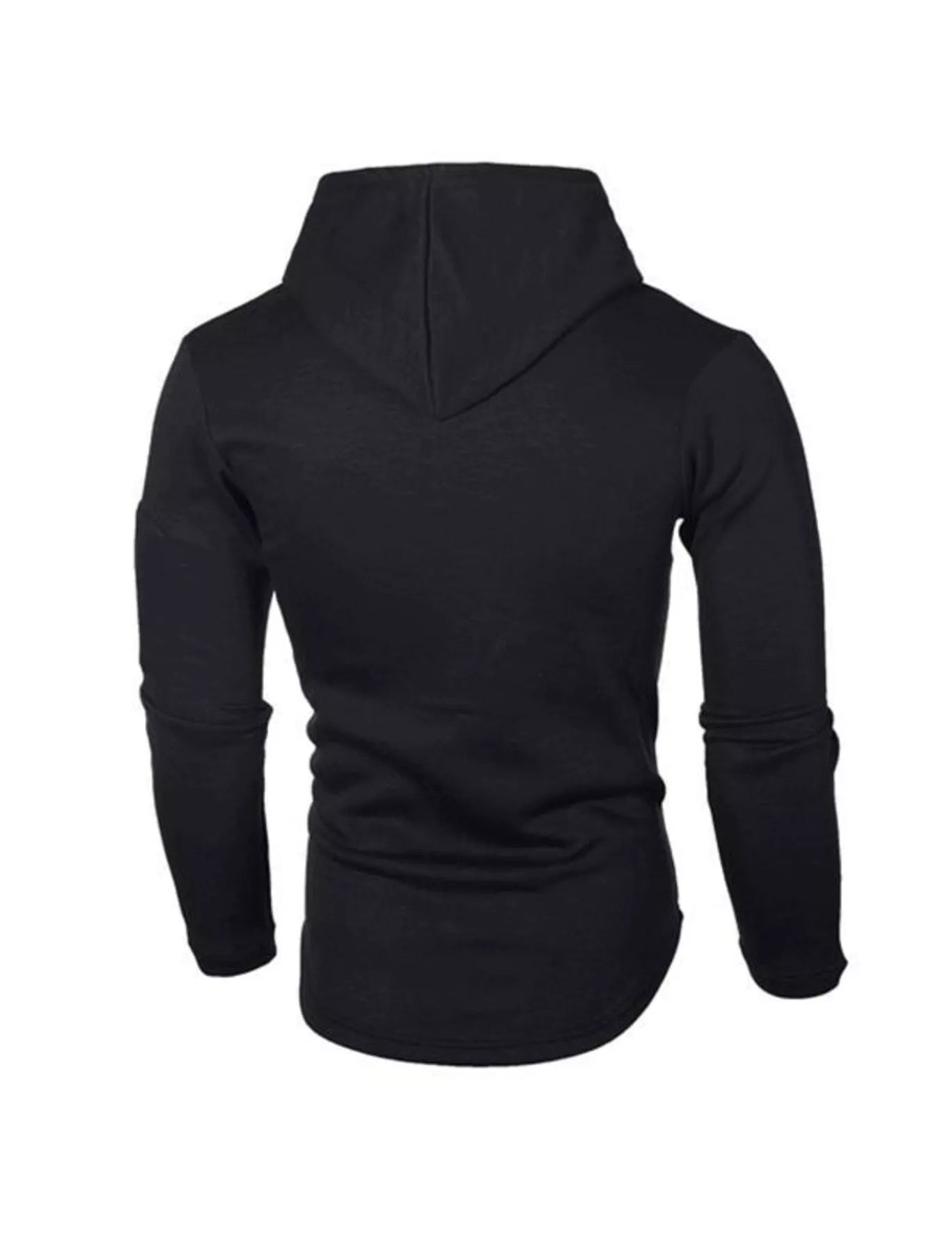 Black casual slim fit long-sleeve hoodie with drawstring and hood.