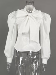 romantic blouse in White with mock neck