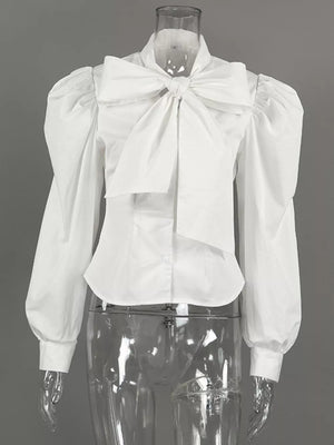 romantic blouse in White with mock neck
