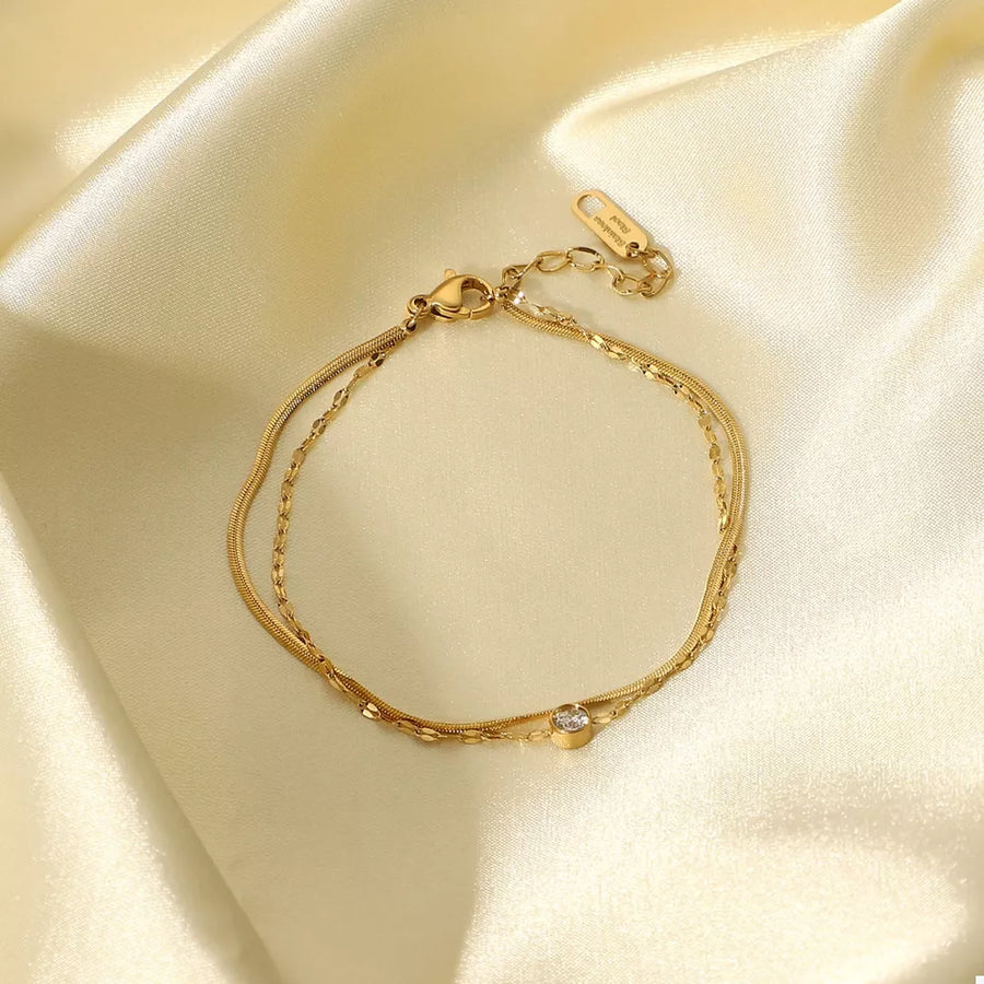 18k Gold-plated Zircon Double Layered Bracelet in Gold