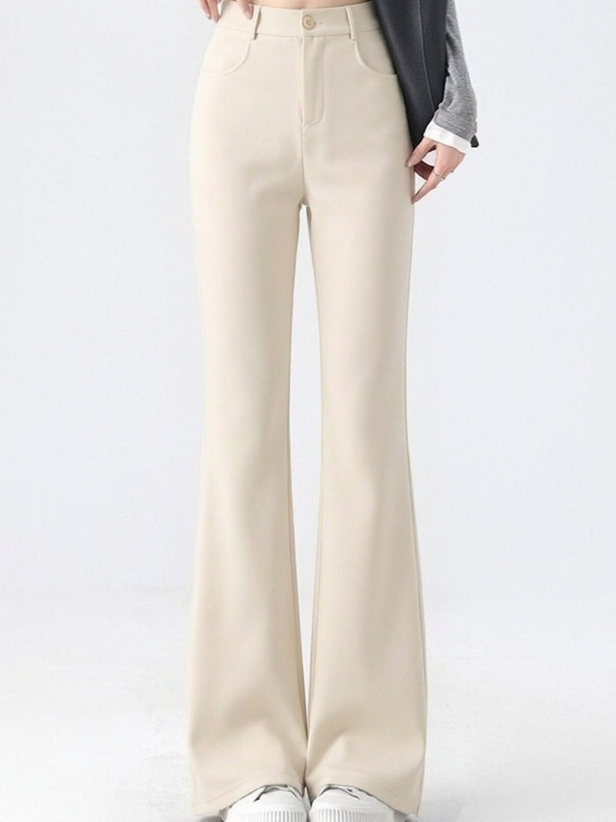 High-Waisted Slim-Fit Straight-Leg Pants Plus Size in Black-Regular