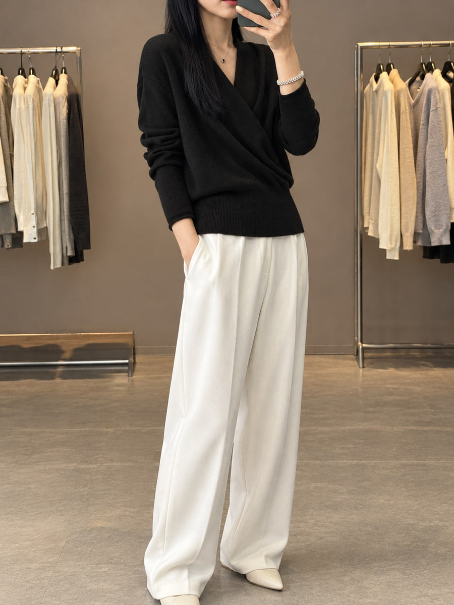 Wrap-Front Long Sleeve Sweater in Camel