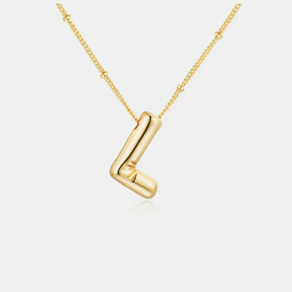 Gold initial L charm necklace with beaded chain