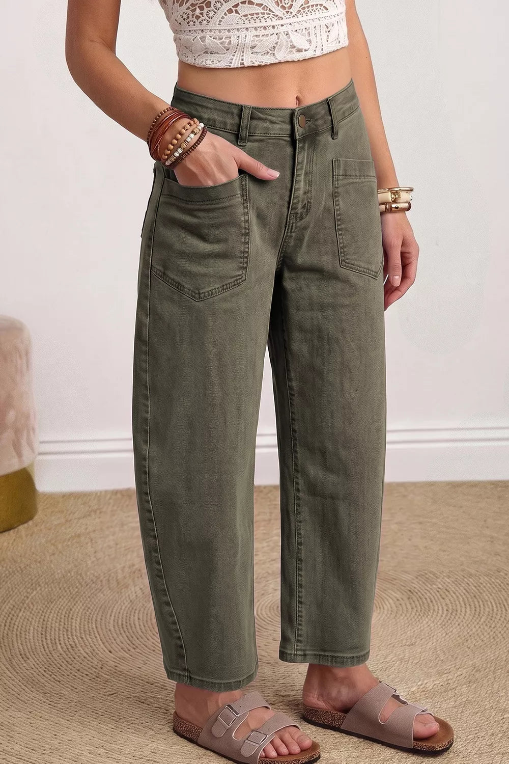 Four Leaf Clover Solid Color Ankle Jeans option 6